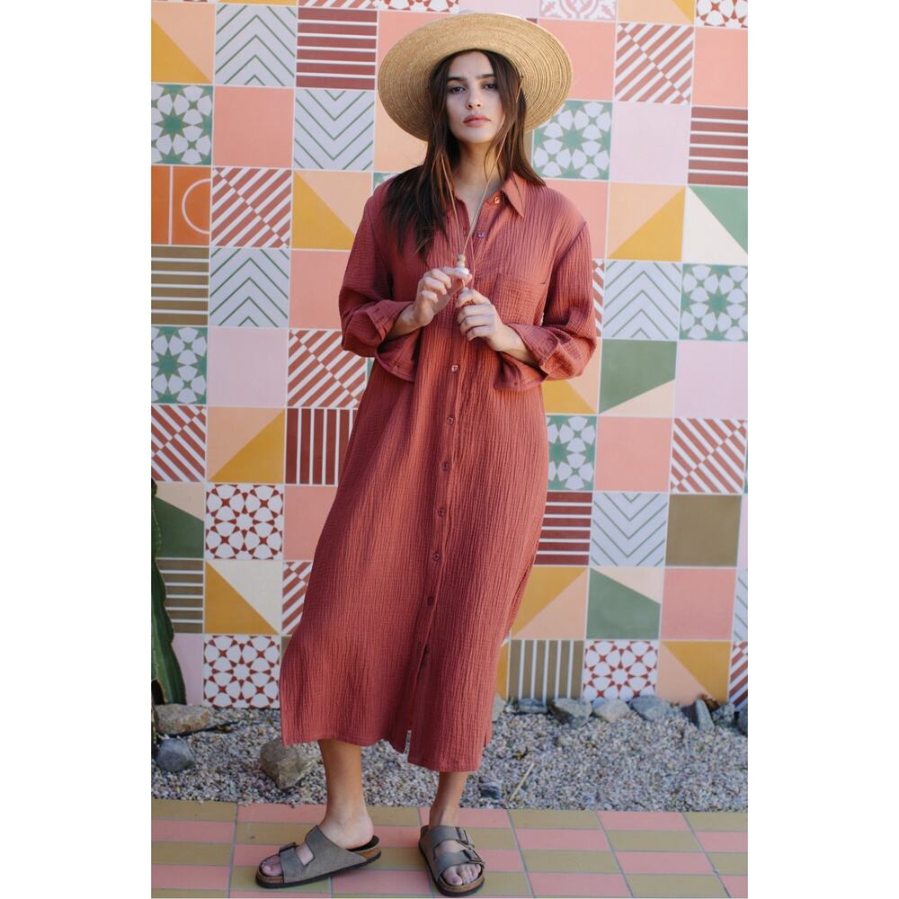Rachel Pally - Gauze Amerie Shirt Dress - Persimmon- XL